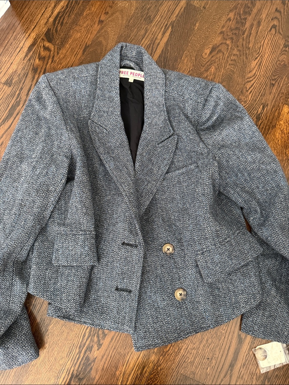 Free People Gray Herringbone Blazer Jacket
